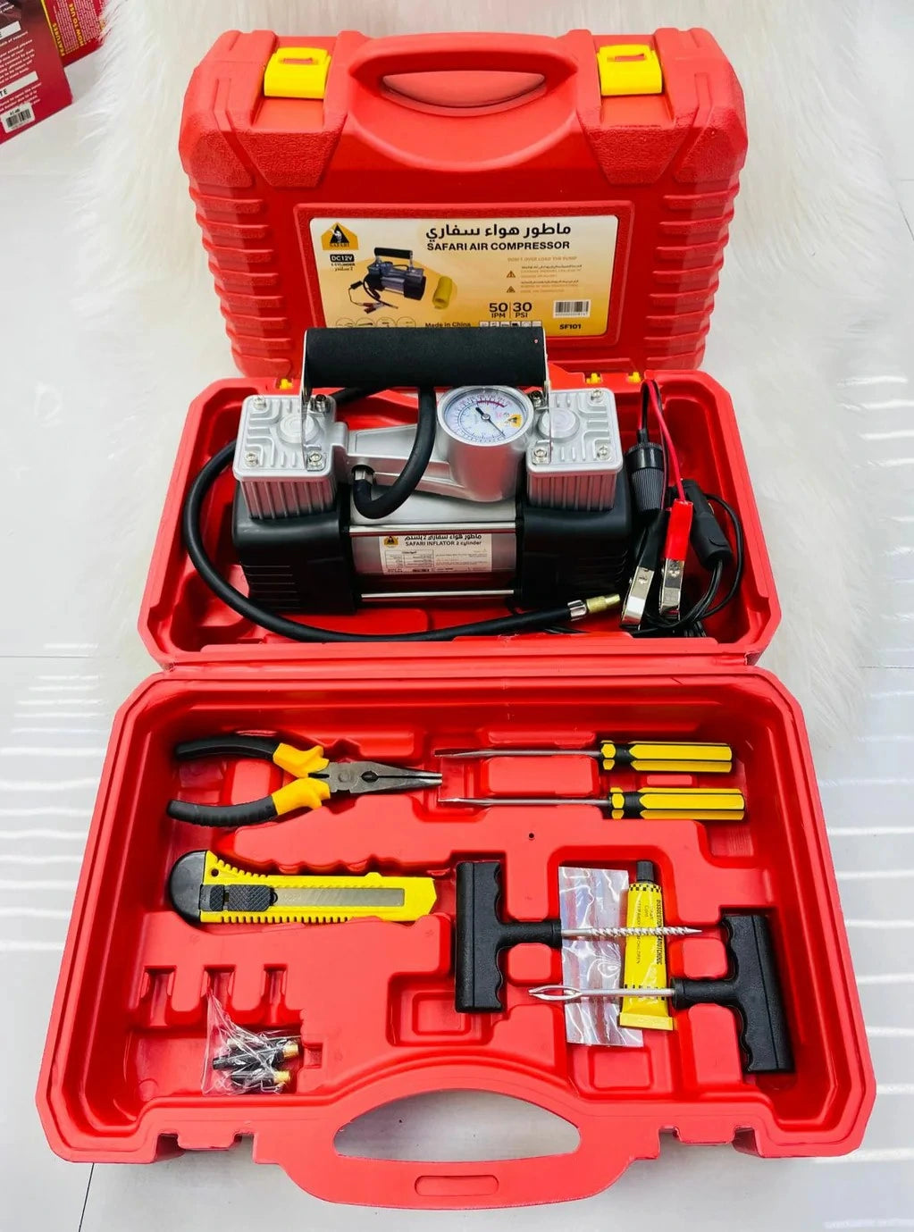 ¡No Te Quedes Varado! Kit Compresor Doble Cilindro + Caja Herramientas